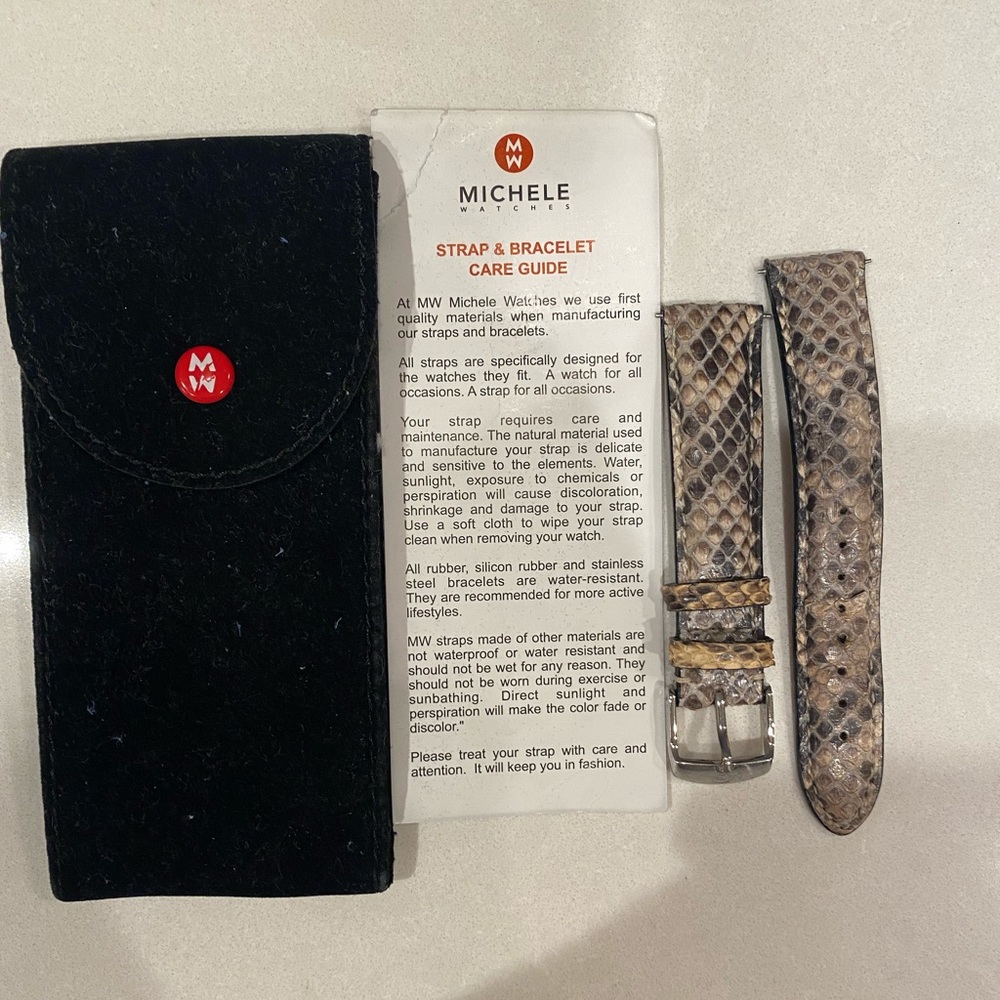 Michele leather watch band snake skin